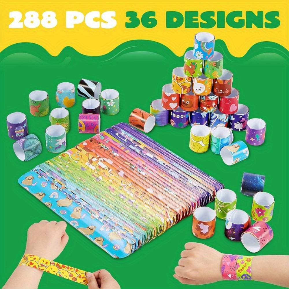 Slap Bracelets Bulk Party Favors, 288 Pcs in 36 Designs for Goodie Bags & Classroom Prizes