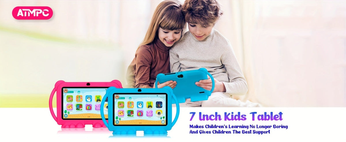 Educational Kids Tablet 7 Inch Android 14, Eye Protection Screen Parental Control GMS Certified, 2GB RAM 32GB ROM 2.4G Wi-Fi, Shockproof Case Dual Camera Pre-Loaded Learning Apps & Games, Children Tablet for Ages 3-12 – Blue Red