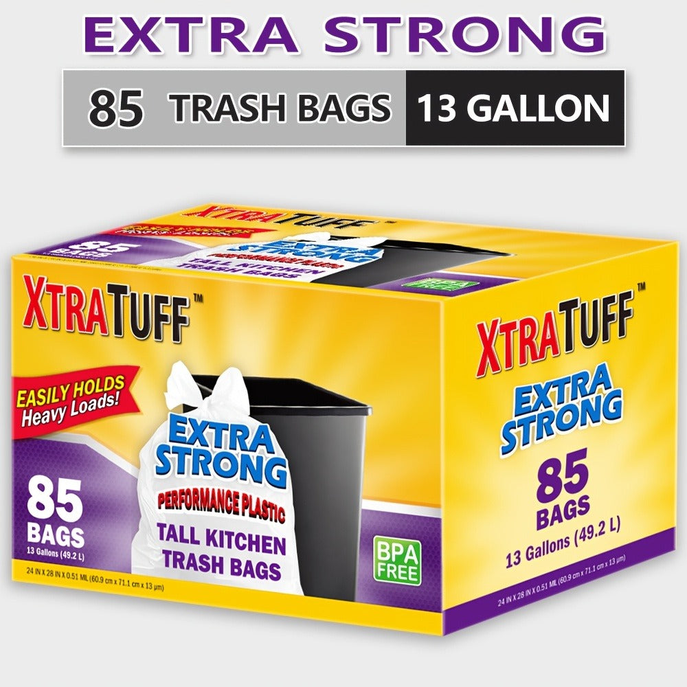 13 Gallon Trash Bags Heavy Duty – Expandable Drawstring & Clear Garbage Bags, Leak-Resistant Odor-Control Liners for Kitchen, Bedroom, Office, Outdoor Use (44/85/104/170/180/360 Count)
