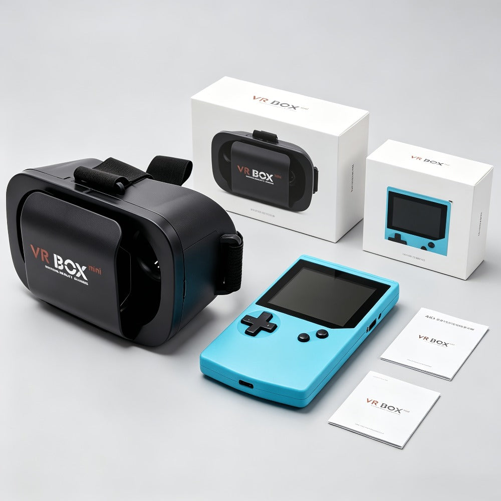 VR Headset & Retro Handheld Game Console Set – Mini 3D HD Virtual Reality Glasses with Portable Game Console, Immersive Gaming, Kids & Adults