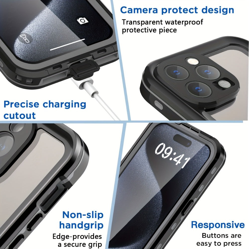 Heavy Duty iPhone Case with Built-In Screen Protector MagSafe Compatible for iPhone 16 Pro Max 16 Pro 15 Pro Max 15 Pro 15 Plus 15 – Shockproof Waterproof Hybrid Cover with Lanyard