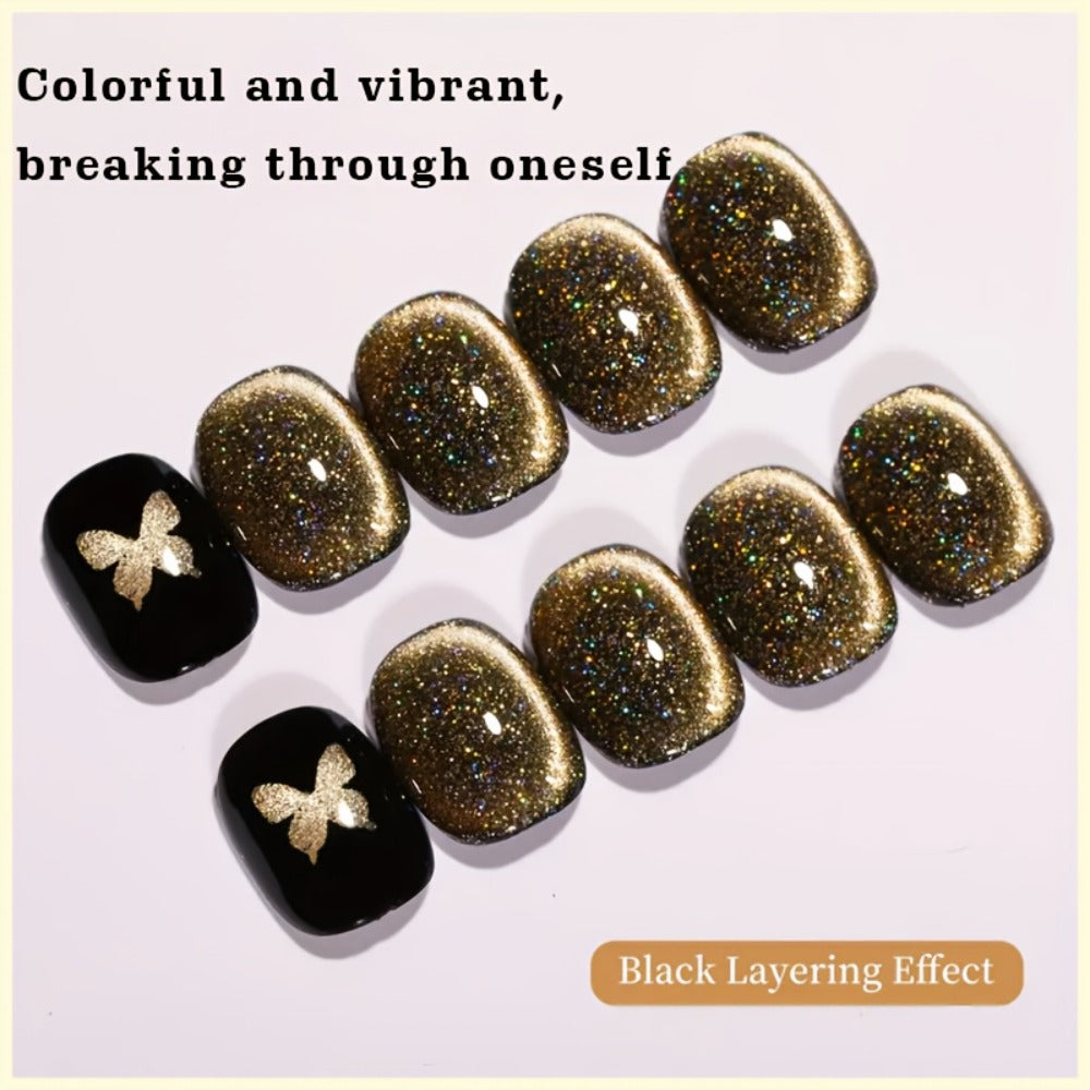 Cat Eye Gel Polish Shooting Star Golden Glitter – Ultra-Bright Vivid Dazzling Light-Shifting Effect, Salon-Grade LED/UV Soak-Off High-Gloss Nail Art Gel for Women Home & Salon Manicure