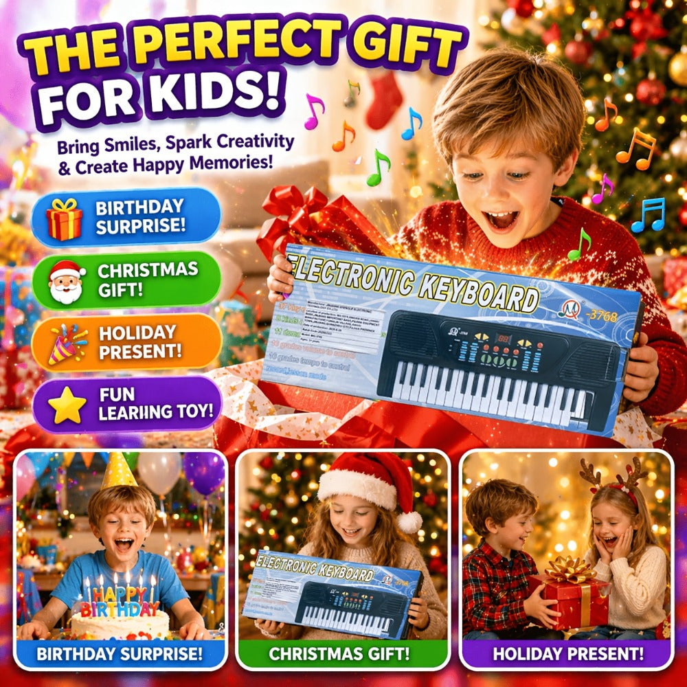 Kids Keyboard Piano 37 Keys with Microphone, Portable Electronic Piano for Beginners, Educational Musical Instrument Toy for Boys & Girls Ages 3-12, Birthday Christmas Gift, Black