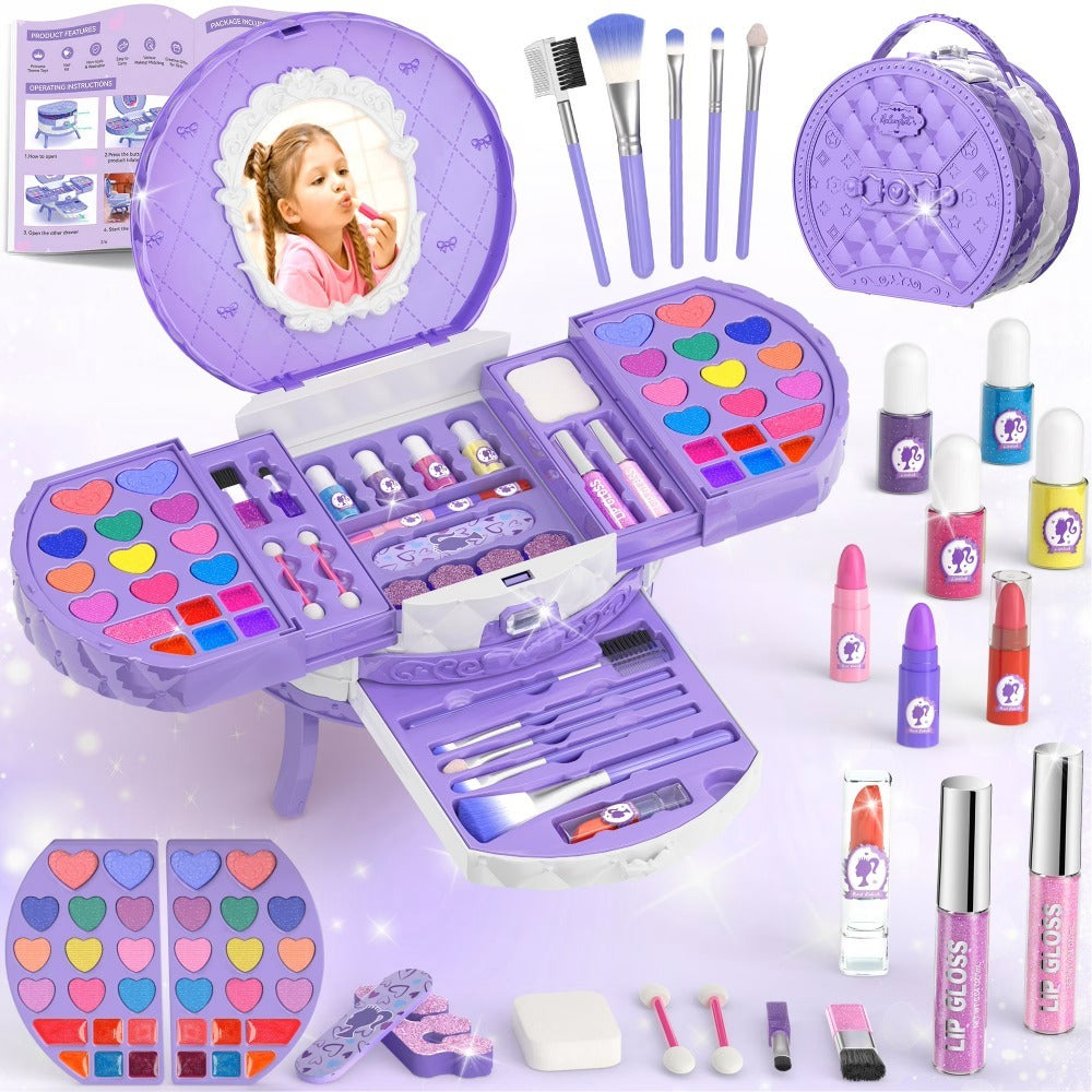 Kids Washable Makeup Kit for Dress-Up Play, Pink or Purple Options