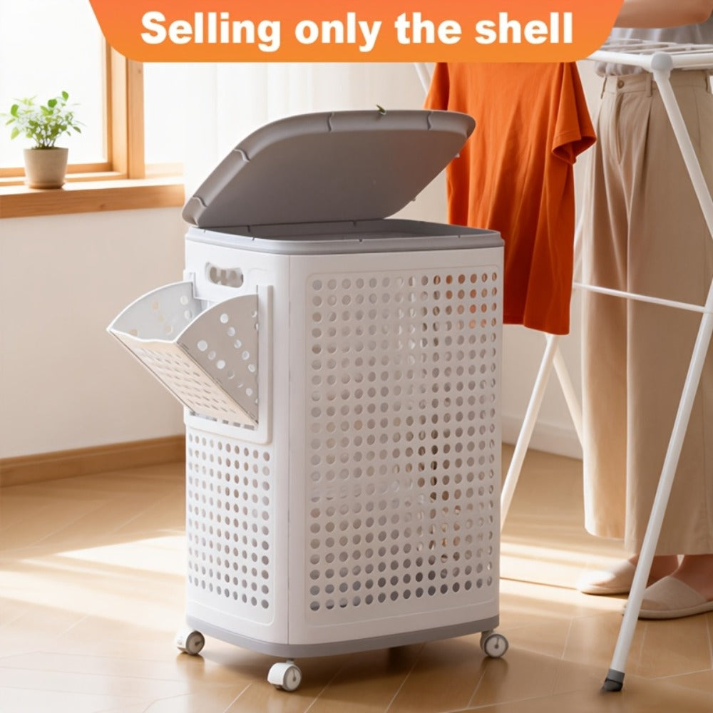 Rolling Laundry Basket with Lid and Wheels – Large Foldable Ventilated Storage Bin with Lockable Casters, Removable Inner Basket for Underwear, Space-Saving Clothes Hamper for Bedroom & Bathroom