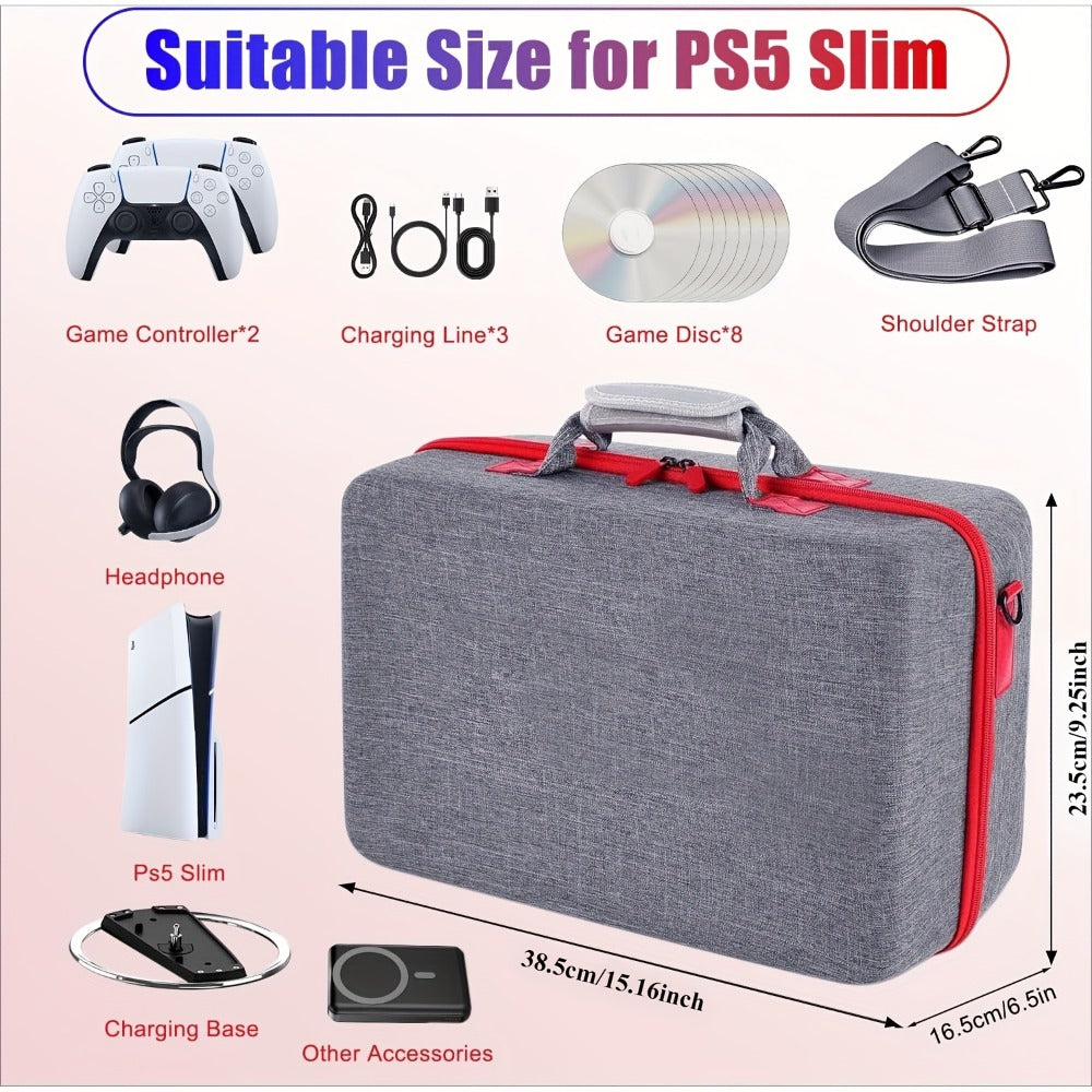 PS5 Slim Hard Shell Travel Carrying Case – Shockproof Protective Bag for PlayStation 5 Slim Disc & Digital Edition, Controller Compartment, 8 Game Card Slots & Shoulder Strap, Black or Grey