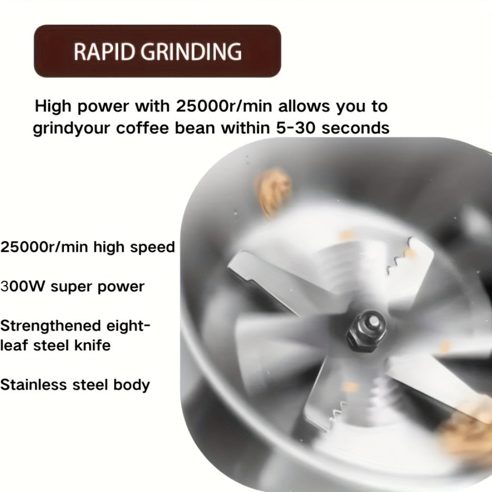 Electric Coffee Grinder 400ml 14oz 4-Blade Stainless Steel 10 Second Quick Grinding for Coffee Beans Spices Nuts Grains Dry Wet Dual Purpose Food Processor 25000 RPM