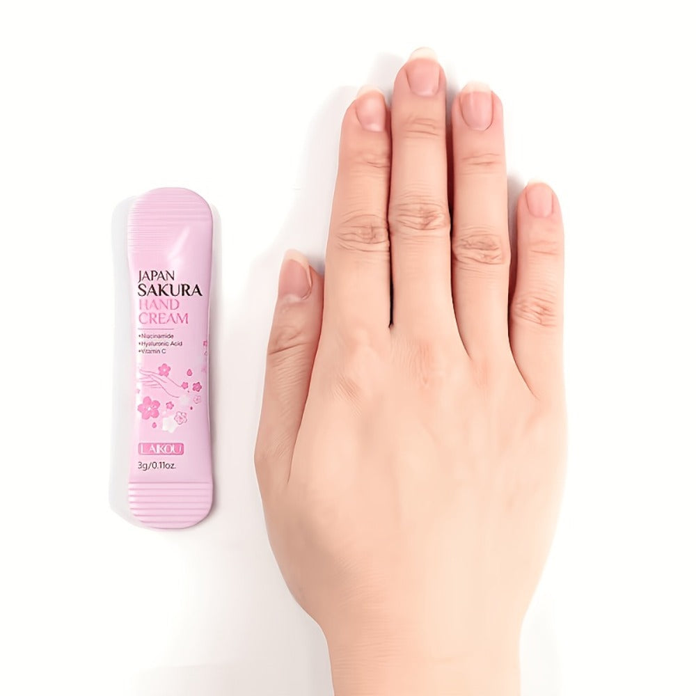 Japanese Sakura Hand Cream Set 20 Pcs LAIKOU Cherry Blossom Moisturizing Lotion with Glycerin & Vitamin C Lightweight Non-Greasy Portable Travel Size Skincare Gift for Women