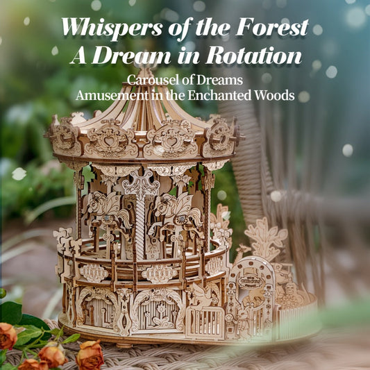 3D Wooden Model Puzzle Kit with Carousel, Treehouse, Cello and More Styles