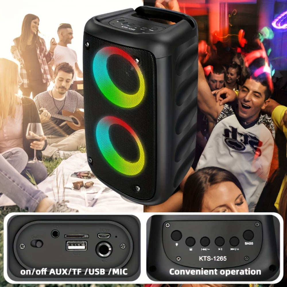 Wireless Bluetooth Speaker with Color LED Lights, MOKiN KTS-1265 Portable Party Speaker, Bass Boost, FM Radio, TF Card, USB, Type-C, Lightweight for Outdoor Travel Home Parties
