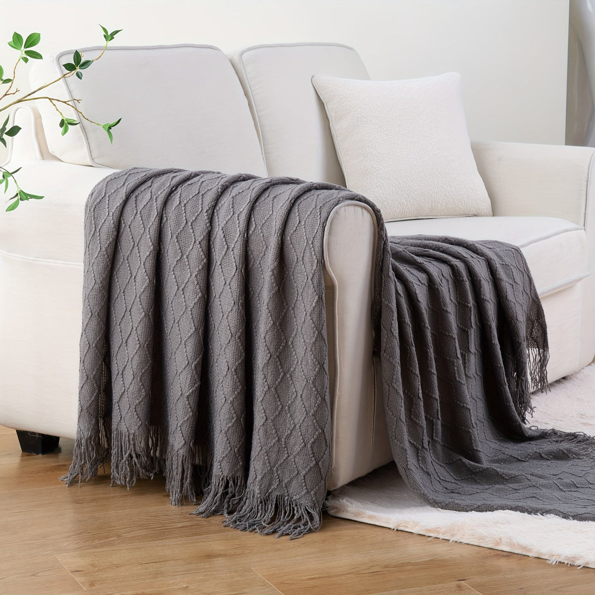 Tassel Throw Blanket – Soft Lightweight Decorative Fringe Throw for Couch, Chair, Bed & Sofa, 50”×60”, 6 Colors, Boho Home Decor