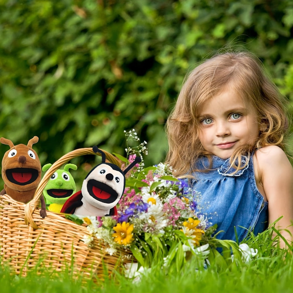 Insect Hand Puppet 13-Inch with Movable Mouth, Realistic Plush Bee Ladybug Dragonfly Butterfly Ant Caterpillar Puppet for Kids Storytelling Role Play Puppet Show, Birthday Holiday Gift