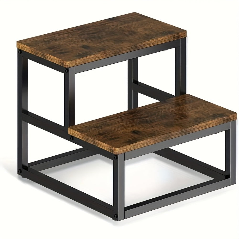2-Step Wooden Step Stool Heavy Duty for Adults – Solid Wood Two Tier Stepping Stool, Multifunctional Bedside Step Ladder, Portable Non-Slip Foot Stool for Bathroom, Bedroom, Kitchen, Office – Easy to Carry, Durable Build