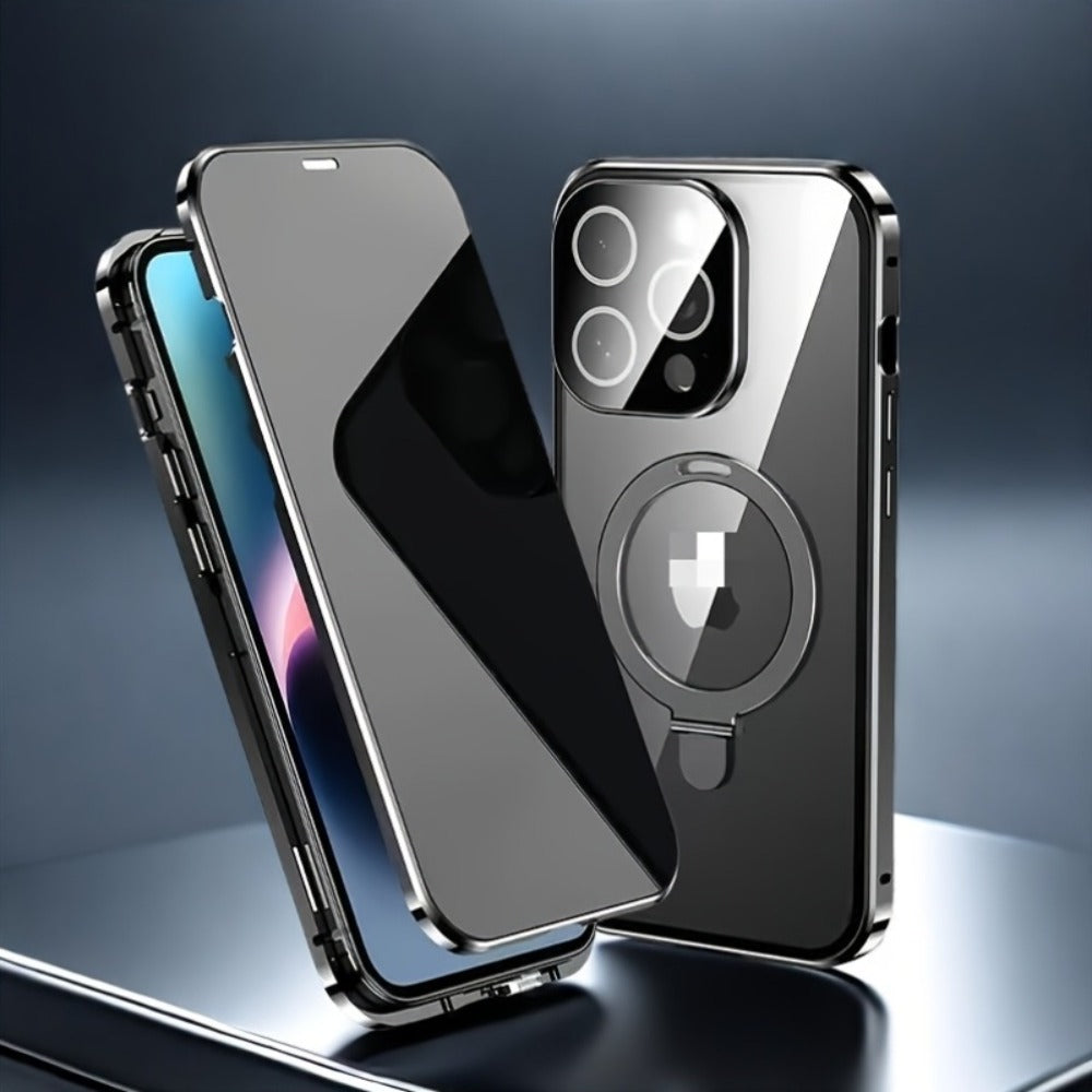 Anti-Spy Tempered Glass iPhone Case with Security Lock, Kickstand & Camera Protection – Magnetic Double-Sided Privacy Cover for iPhone 12 13 14 15 16 Pro Max Plus, Full Body Drop Protection