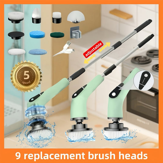 Electric Spin Scrubber with 5 Speeds & Extendable Handle, Green or White Sets