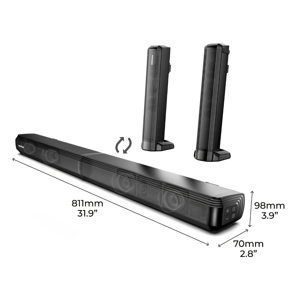 ULTIMEA Soundbar with Built-In Subwoofer – Choose 2.2CH 100W Detachable, 2.1CH 120W App Control, or 5.0CH 180W RGB Surround System, Bluetooth 5.3, ARC Optical AUX, 3 EQ Modes, Home Theater Speaker