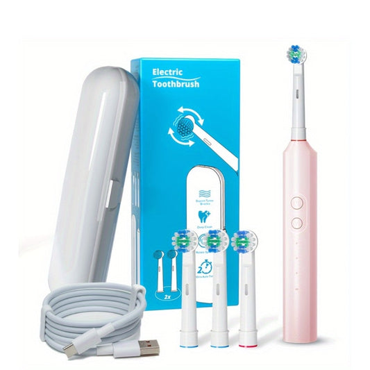 Sonic Electric Toothbrush with Smart Timer & 3 Cleaning Modes - IPX7 Waterproof, 4 Brush Heads, 600mAh USB Fast Charge, Round Tip Soft Bristles, Rechargeable Adult Toothbrush for Deep Clean