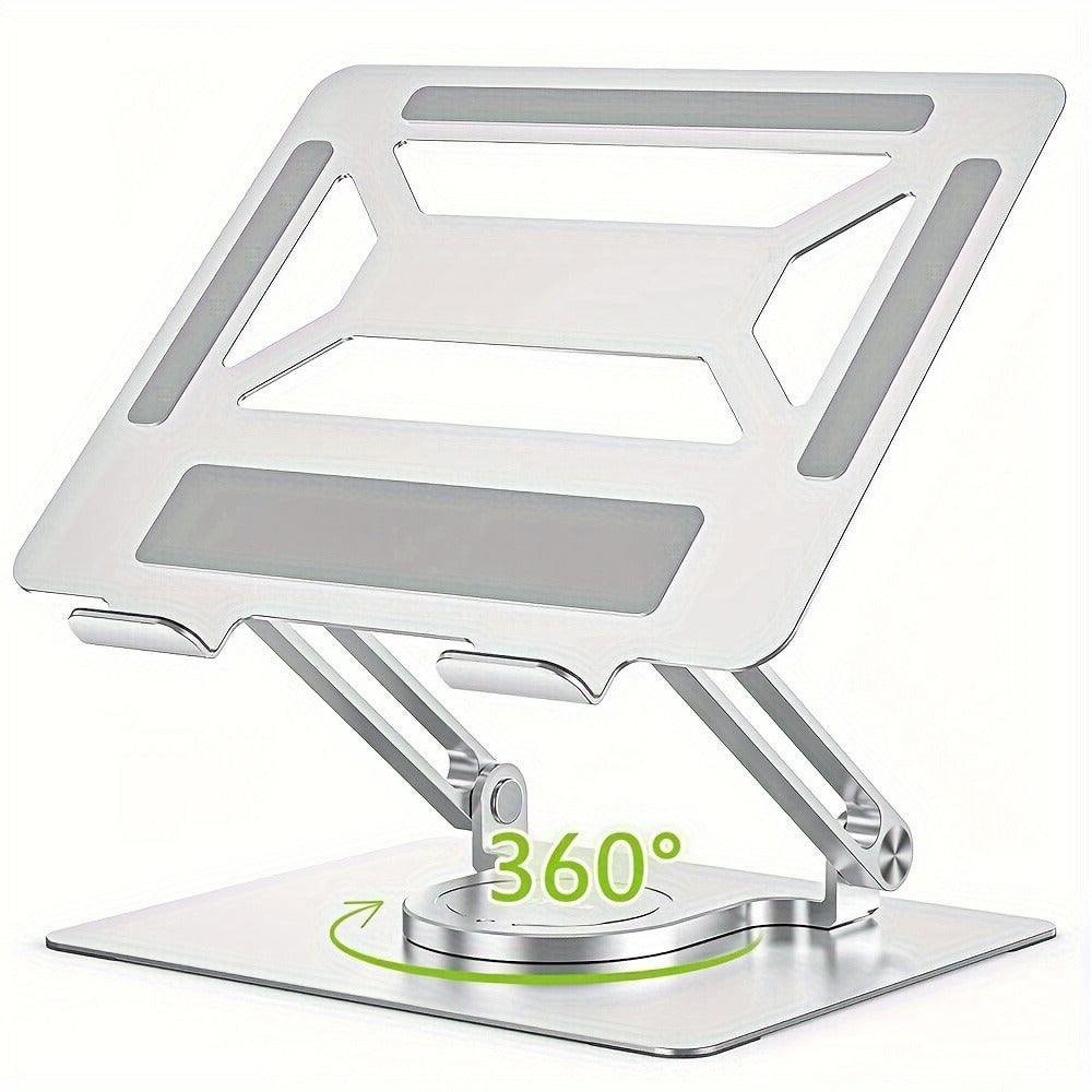 Adjustable Ergonomic Laptop Stand, 360° Rotating Base, Foldable Iron Desk Stand for MacBook Pro/Air & Notebooks up to 17 Inch, Portable Workspace Enhancer – Silver/Black