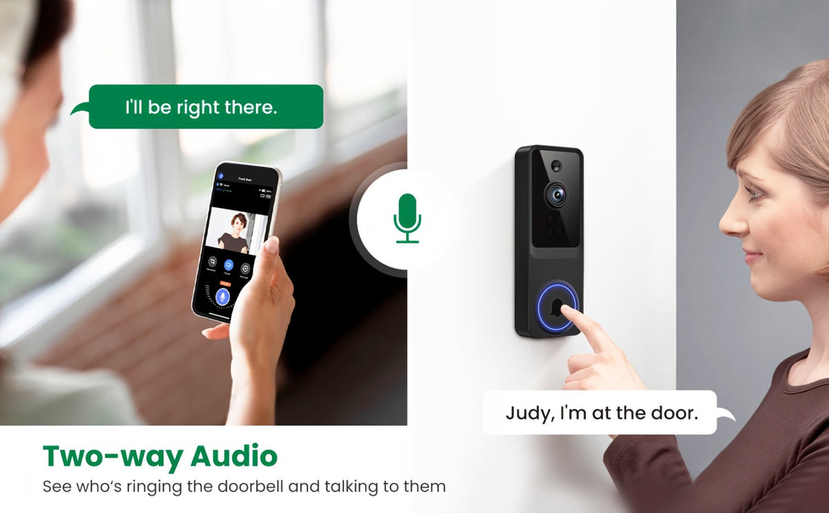 166° Wide Angle Video Doorbell 720P 2.4G 5G Dual-Band WiFi – Color Night Vision, AI Vehicle & Person Detection, Two-Way Voice, No Wiring, Real-Time App View, Single or 2-Pack, Black
