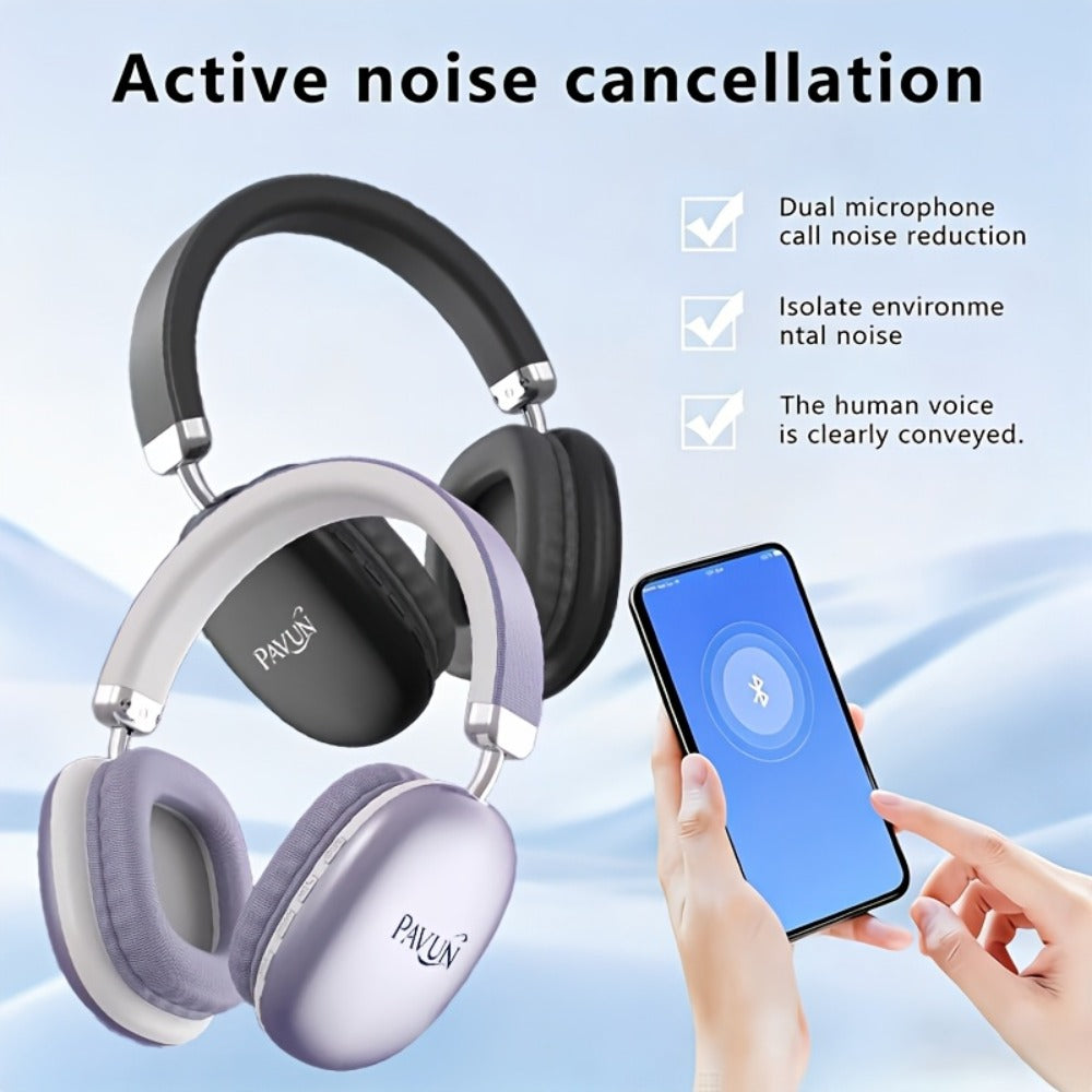 WH35MAX Noise Cancelling Wireless Headset HiFi Deep Bass Built-in HD Mic Comfortable Over-Ear Stereo for Travel Office Laptop Phone Christmas Gift Black Purple Silver
