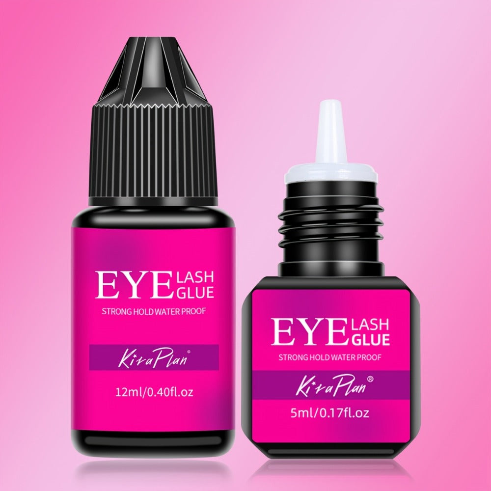 2-Pack Strong Hold Lash Extension Glue — Ultra Fast Dry 0.5–1s, 6–7 Week Retention, Black Eyelash Adhesive for Beginners & DIY Cluster Home Use, 12ml Each