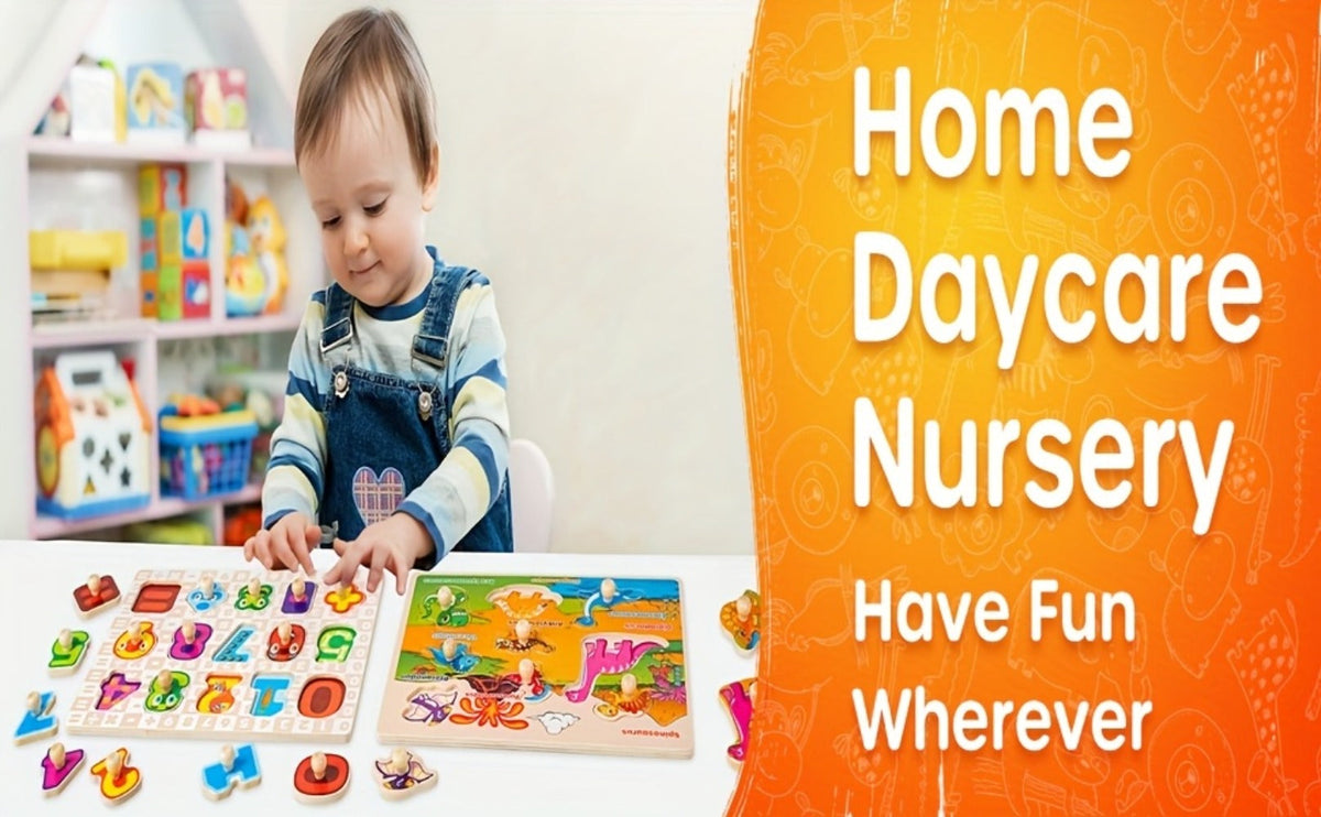 Wooden Toddler Puzzle Set with Storage Rack, Two Theme Options