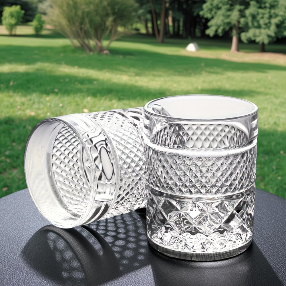Italian Embossed Whiskey Glass – Handcrafted XO Cocktail Tumbler | Aesthetic Roostertail Bar Beer Water Glass for Home Bar Gifting Party