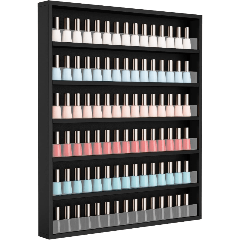 Wall Mount Nail Polish Rack Organizer 6 or 10 Tier with Acrylic Baffle Salon Display Shelf for Gel Polish Storage Nail Studio Home Spa Vanity Black White Pink