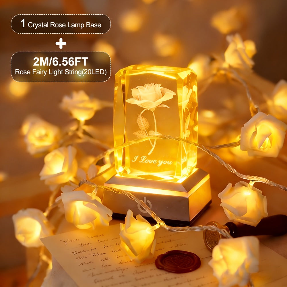 Rose Crystal LED Night Light – Colorful Floral LED Sign Lamp, Romantic Desk Light for Bedroom Vanity, Unique Gift for Girlfriend Wife Mom on Women's Day Anniversary Birthday (4 Styles)