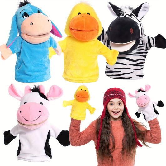 Animal Hand Puppets Set, 4 Plush Puppets for Storytelling and Puppet Shows