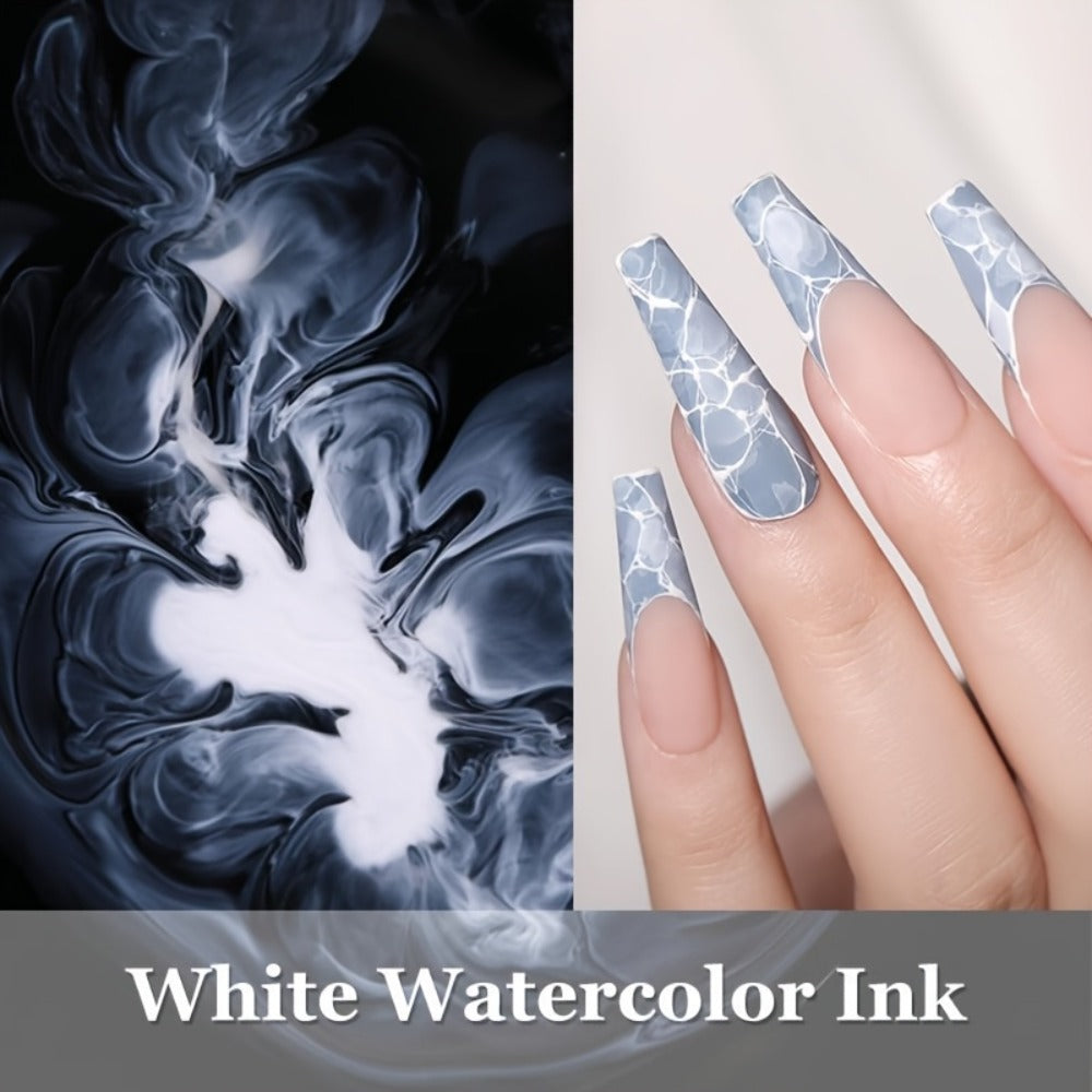 Blooming Gel Nail Polish White Watercolor Gradient Flower Effect — Semi-Permanent Soak-Off LED UV Nail Art Ink, Floral Marble Manicure Tool for Women Home Salon, Bridal Wedding Nails Gift