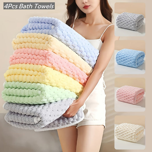 Waffle Weave Bath Towels Set 4 Pack or 8 Pack - Ultra Soft Super Absorbent Quick Dry Microfiber Moire Textured Towels | Spa Gym Travel Daily Use | Multi-Color Sets Gray Pink Blue Beige Gift Set