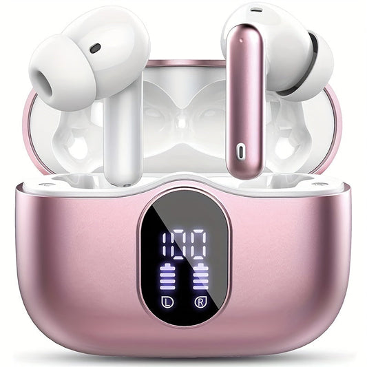 Wireless Earphones Bluetooth 5.3, 40-Hour Playtime, Bass Stereo Sound, LED Display, Noise-Cancelling Mic, Type-C Charging - In-Ear Earphones for Laptop, Tablet, Phone & Sports