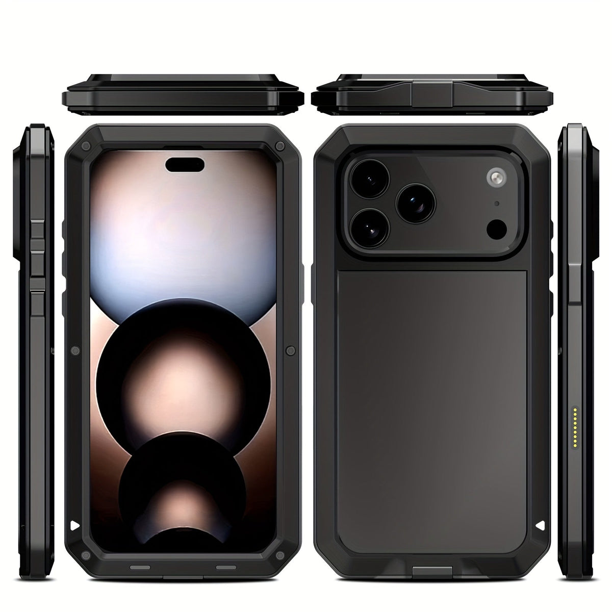 Metal Silicone Heavy Duty iPhone Case Full Body Protection – Anti-Drop Dustproof Shockproof Cover for iPhone 11 12 13 14 15 16 17 Air Plus Pro Pro Max | High-End Fashion Design