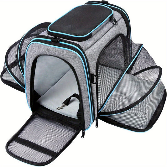 Airline Approved Expandable Pet Carrier Bag | Soft-Sided Polyester Travel Tote for Small Dogs & Cats, Removable Fleece Pad, Reflective Strips, Steel Frame, Top & Side Entry, Small & Large Size