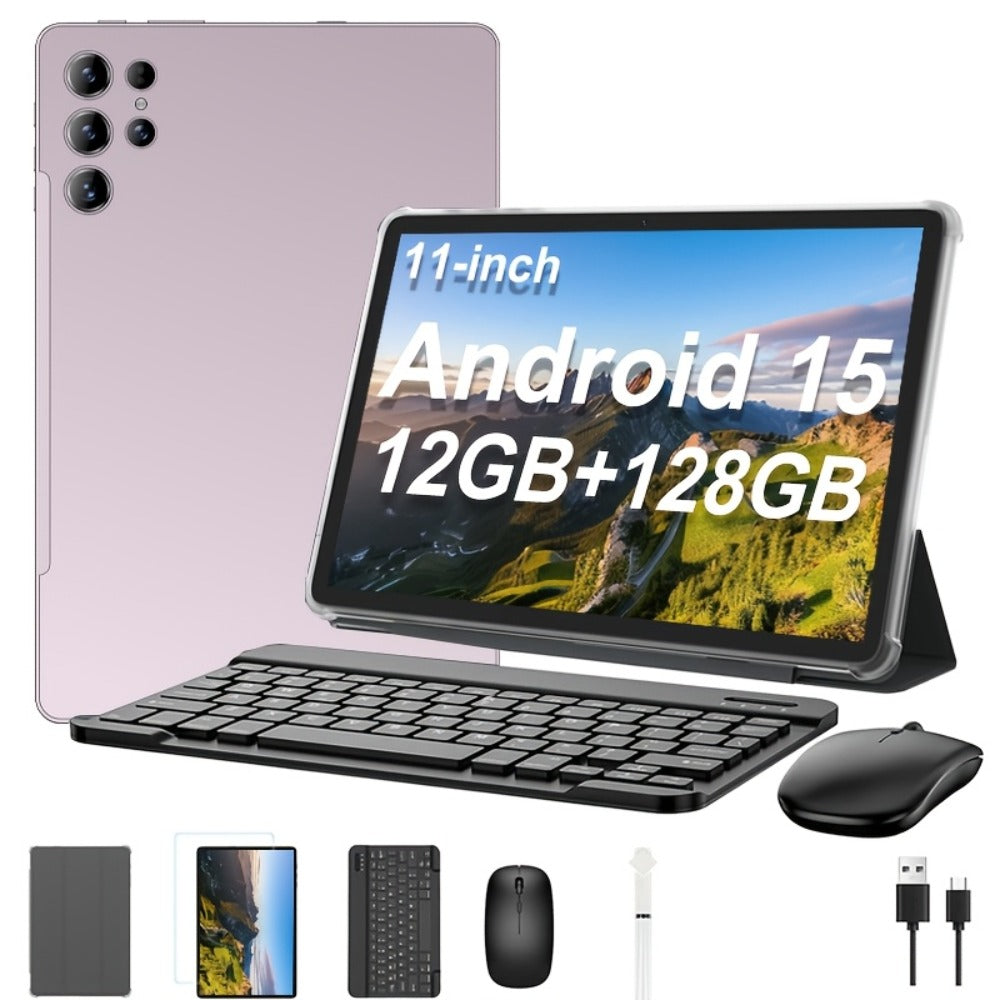 Android 15 Tablet 2-in-1 11 Inch with Keyboard, Case & Stylus | 12GB RAM 128GB ROM, 8MP+20MP Dual Camera, FHD IPS Screen, 5G Wi-Fi, Long Battery Life, Tablet PC for Work School Home