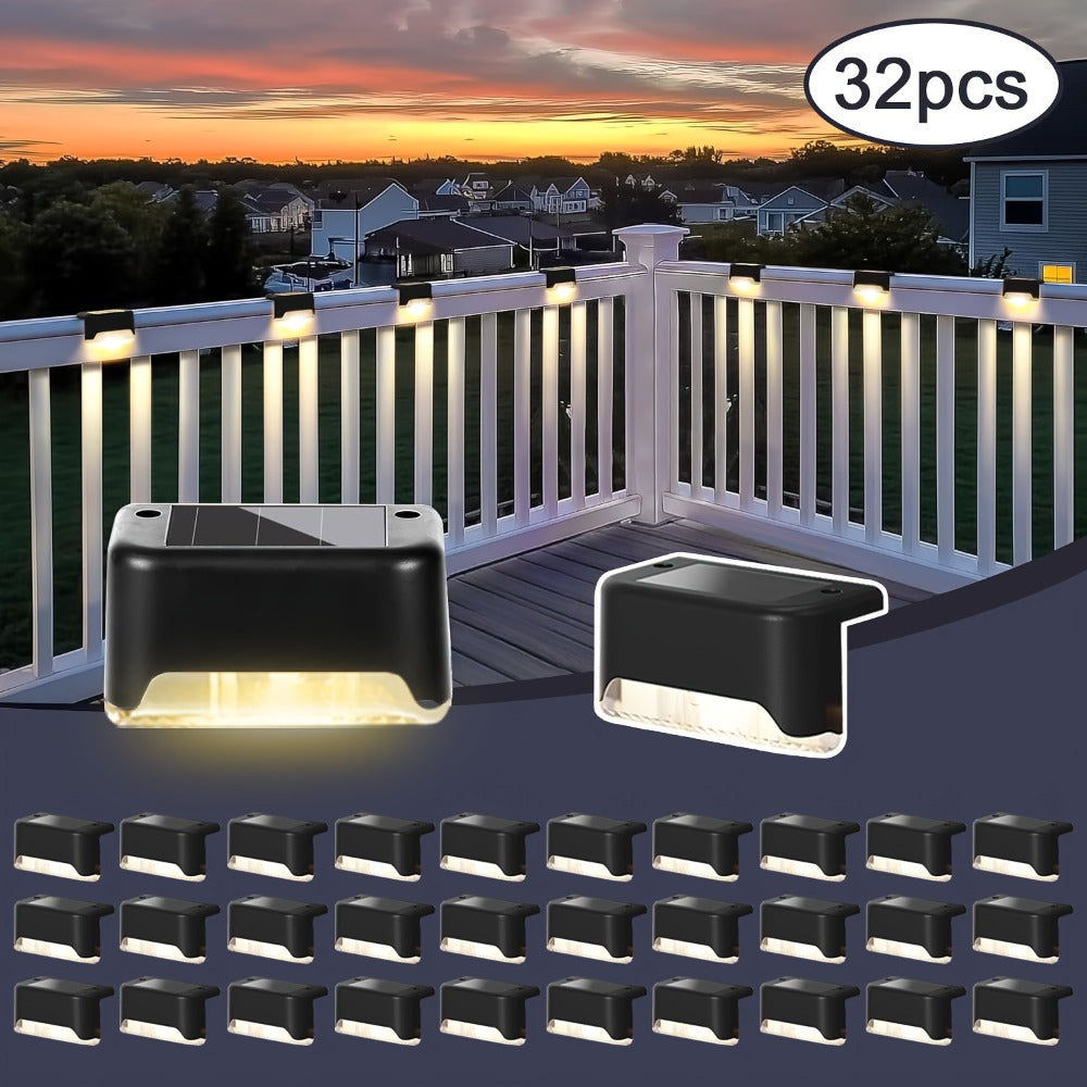 Solar Deck Lights Outdoor Waterproof Auto On Off – Warm White LED Step Stair Fence Lights 800mAh 12-Hour Runtime for Patio Balcony Yard Driveway Garden Black White Brown 8 16 32 Pack
