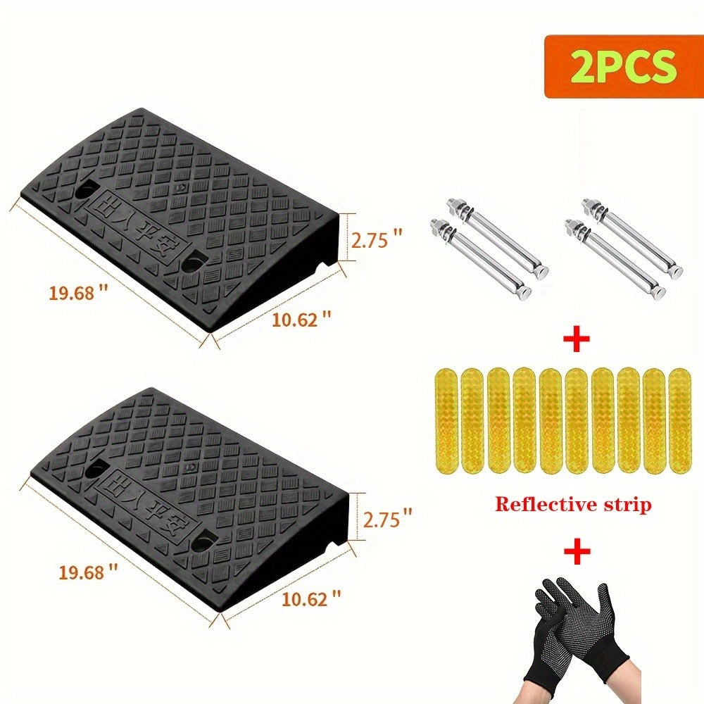 Curb Ramp 2-Pack Portable Heavy Duty Plastic Threshold Ramp Set – Lightweight, Non-Slip, for Low Floor Vehicles, Motorcycles, Wheelchairs, Driveway & Lane Loading – Multiple Height Options (1.18" / 2.75")