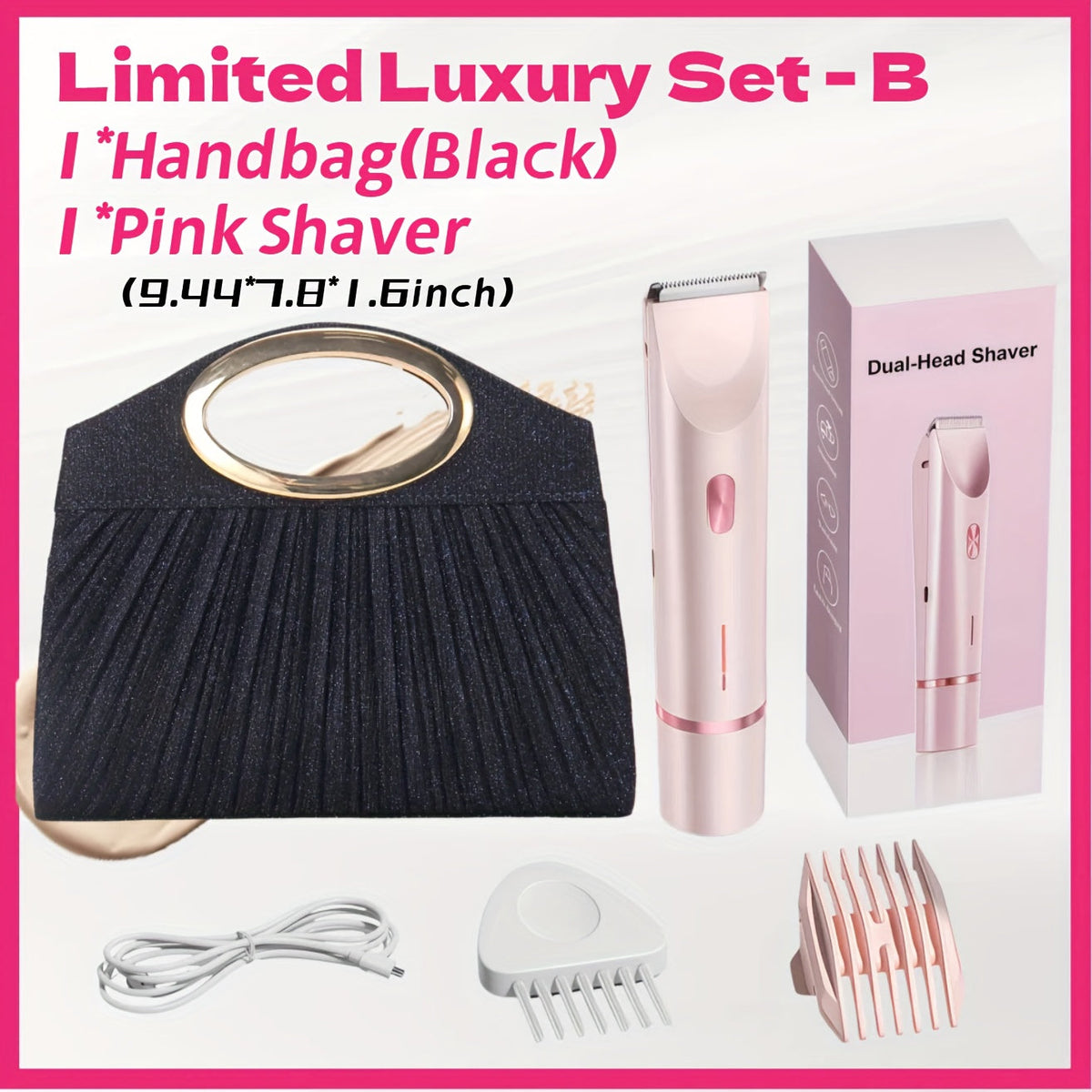Bikini Trimmer for Women 2-in-1 Dual Head IPX7 Waterproof Electric Shaver Body Hair Trimmer Facial Hair Remover Bikini Underarm Leg Arm Face 90-Min Battery USB Rechargeable Pink Travel-Friendly