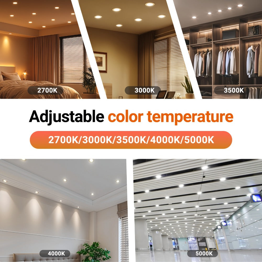 LED Recessed Ceiling Light 6 Inch 24/72 Pack 5CCT 2700K-5000K Dimmable Ultra-Thin Wafer Downlight 12W=110W 1050LM ETL Listed Junction Box Included for Kitchen Living Room Bedroom Hallway Office Lighting