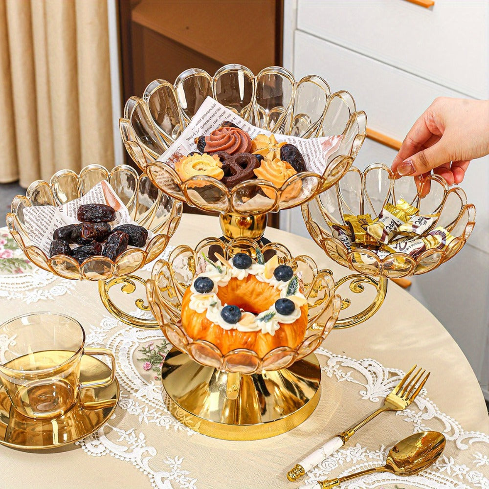 Crystal Rotating Fruit Plate Set 5-Tier – Luxury Round Multi-Layer Snack Candy Dish Bowl for Living Room Coffee Table Home Decor European Style Elegant Dessert Display Centerpiece Gift