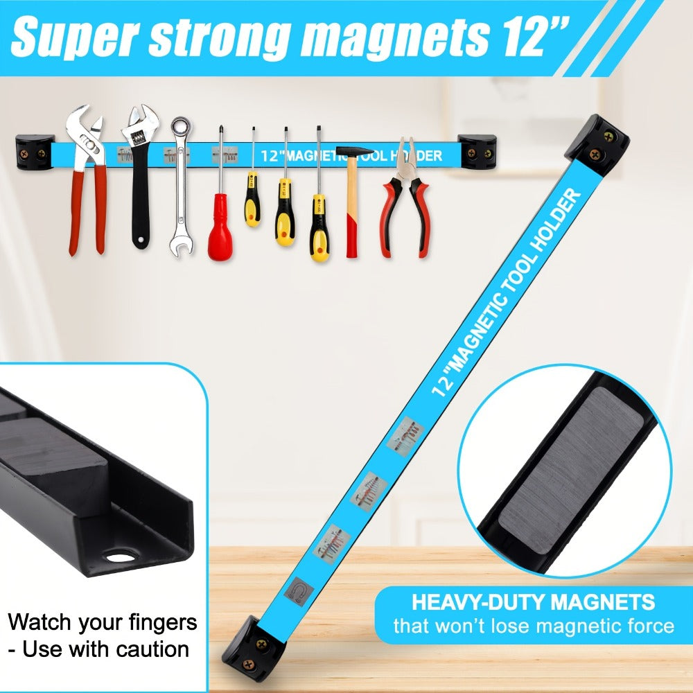 Magnetic Tool Bar Wall Mount Tool Holder 12/18 Inch – Heavy Duty Iron Magnetic Knife Strip & Tool Rack for Kitchen, Workshop & Garage | Wall Mounted Tool Organizer for Knives, Chisels & Hardware Tools