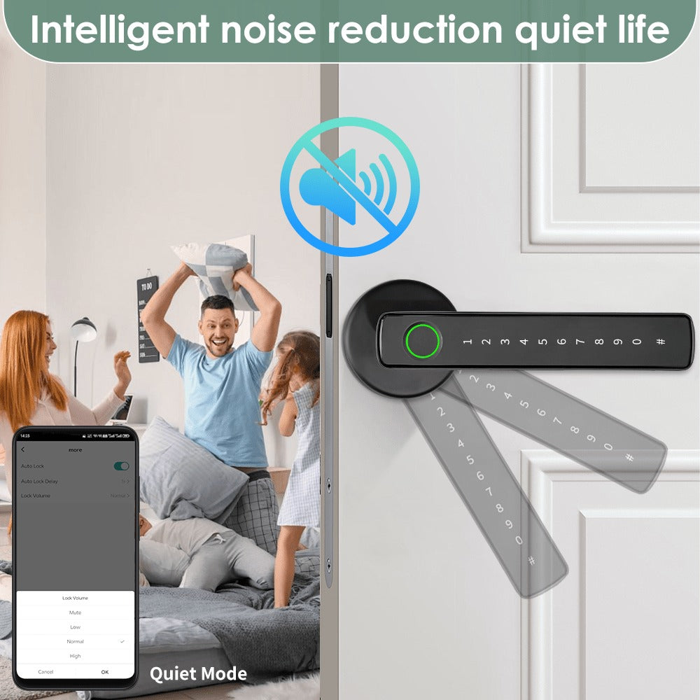 Aluminum Alloy Smart Door Handle Lock 4-in-1 with Fingerprint, Password, App & Key, Left & Right Hand Compatible, Heavy-Duty Keyless Entry Electronic Handle for Apartment Hotel Bedroom Interior Door