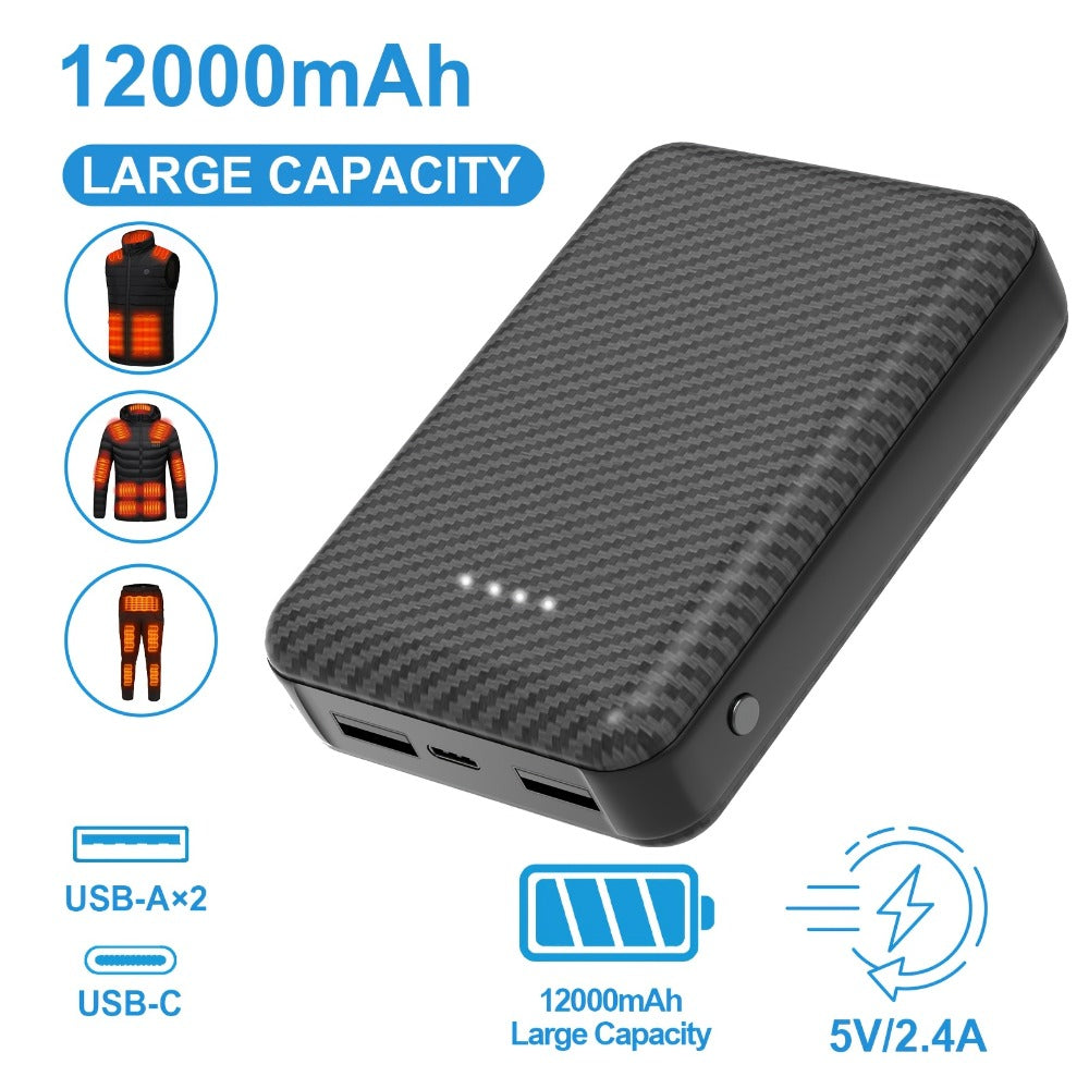 12000mAh Outdoor Camping Power Bank 5V 2.4A – Lightweight Emergency Battery Pack for Camping Lights Bicycle Lights Air-Conditioned Suit Phones Headphones, Portable Charger for Summer Outdoor Trips