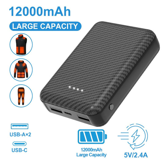 12000mAh Outdoor Camping Power Bank 5V 2.4A – Lightweight Emergency Battery Pack for Camping Lights Bicycle Lights Air-Conditioned Suit Phones Headphones, Portable Charger for Summer Outdoor Trips