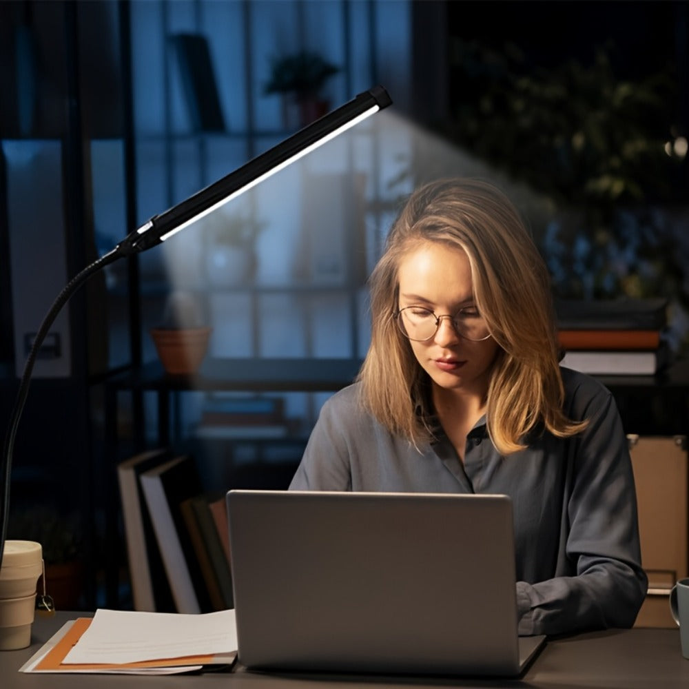 Clip-On LED Desk Lamp Flexible Gooseneck USB Powered – 3 Color Modes 10 Brightness Levels Swing Arm Clamp Light for Home Office Study Reading Crafts Gaming Bedroom – Black