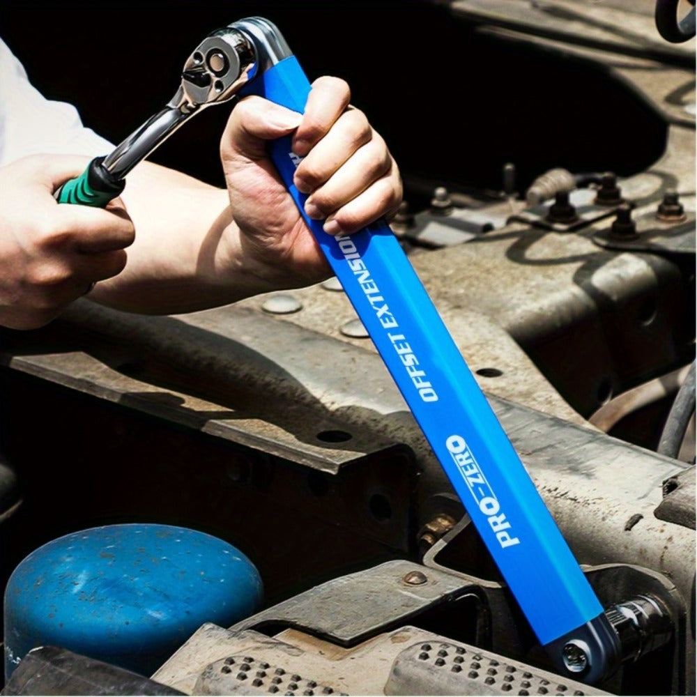 Ratchet Wrench 2-in-1 Offset Extension with 1/4" 3/8" 1/2" Square Head Adapters, 180-Degree Rotation High Torque Non-Slip Handle, Universal Flex Head Ratchet for Narrow Spaces & Auto Repair