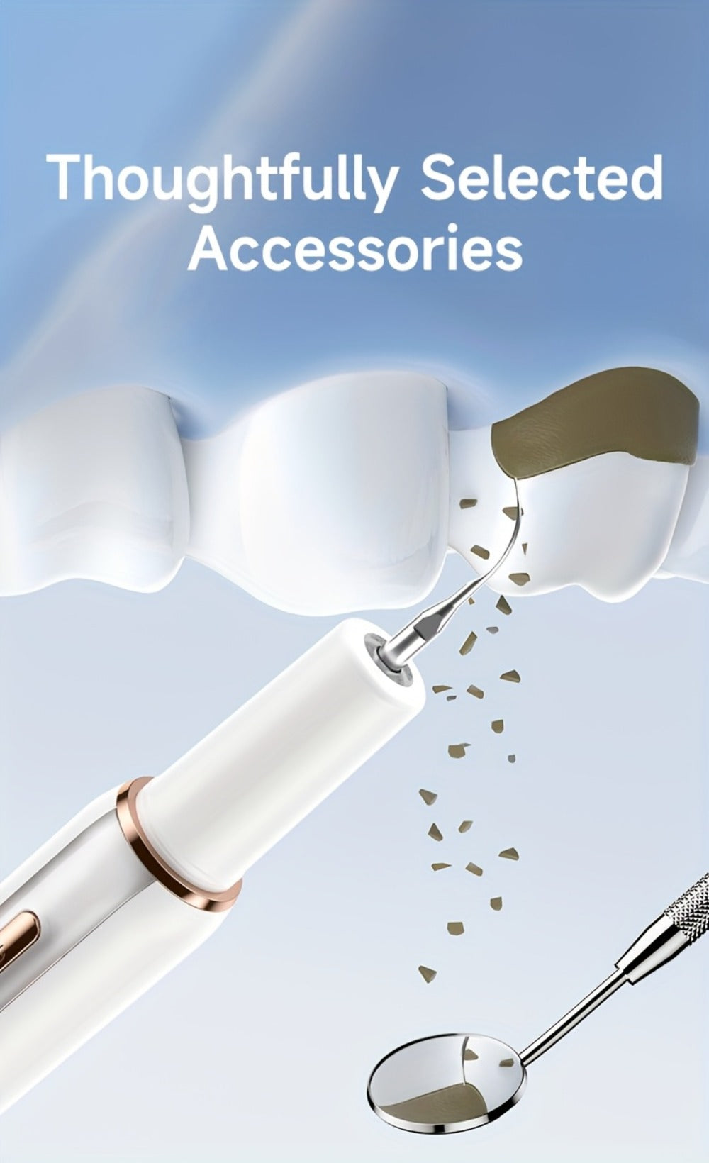 Electric Tooth Cleaner Tartar Remover Rechargeable - 5 Speed Modes, LED Light, USB Charging, 2 Replaceable Brush Heads, Dental Plaque Scraper for Teeth Whitening, Stain & Tartar Removal, Dental Mirror