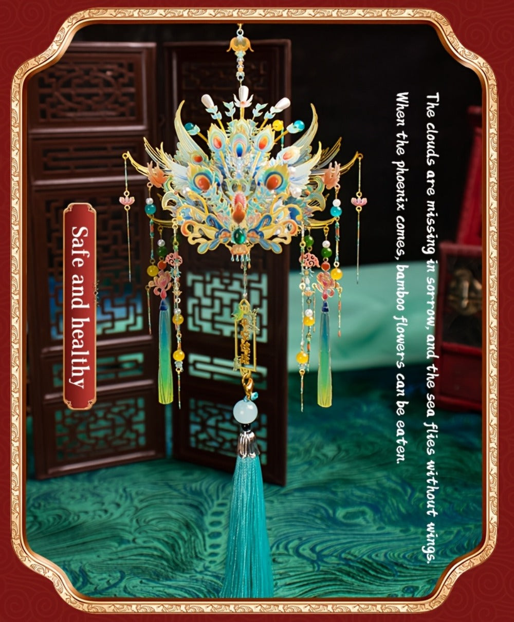 3D Metal Puzzle Phoenix Crown Qingluan – Blue & Gold DIY Assembly with Beads & Tassels, Chinese Mythology Art Collectible, Unique Romantic Gift for Girlfriend Boyfriend Birthday Anniversary