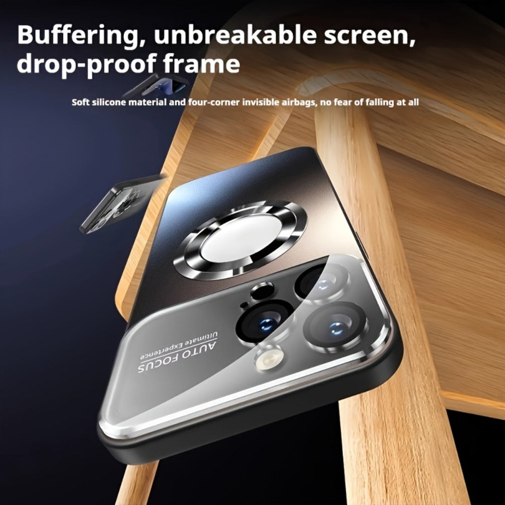 Titanium Matte iPhone Case Magnetic Wireless Charging Shockproof Glass Lens Cover for iPhone 17 Pro Max 17 Pro 17 Air 17 16 Pro Max 16 Pro 16 Plus 16 15 Pro Max 15 Pro 15 Plus 15 14 Pro Max 14 Pro 14 Plus 14